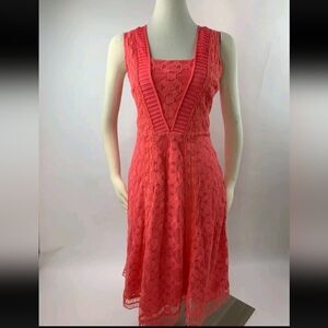 Sundance Embroidered Love at First Sight Romantic Gesture Dress Size 14 Coral